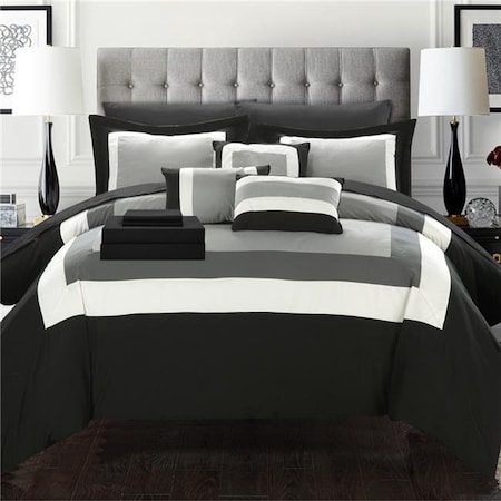 Chic Home Chic Home CS1464-US Duke Pieced Color Block Bed in a Bag Comforter Set with Sheets - Black - Queen - 10 Piece CS1464-US